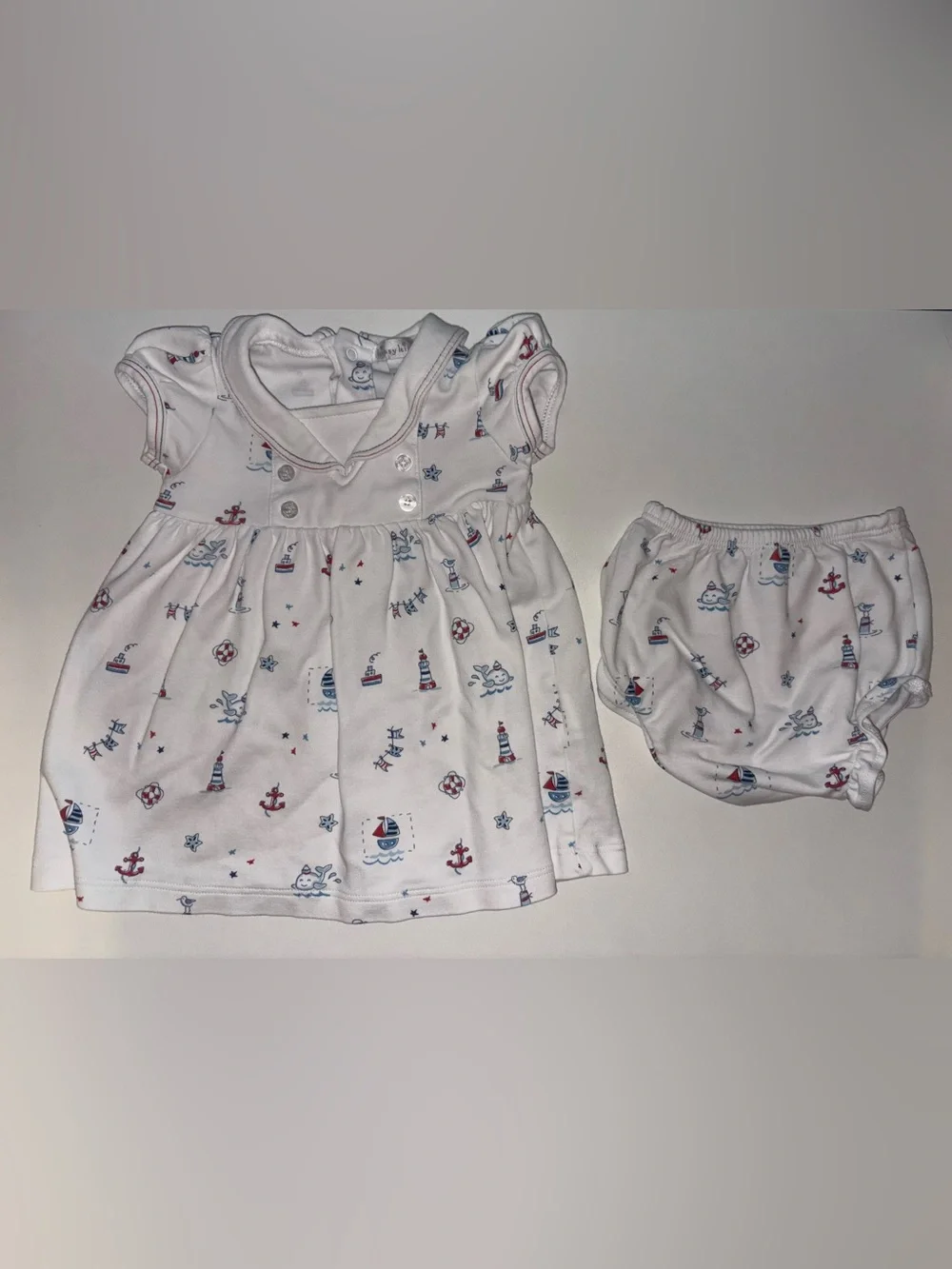 Kissy Kissy White Nautical Print Baby Dress & Bloomer Set